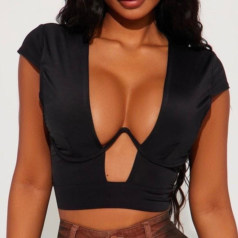 Black crop top with cut out detail